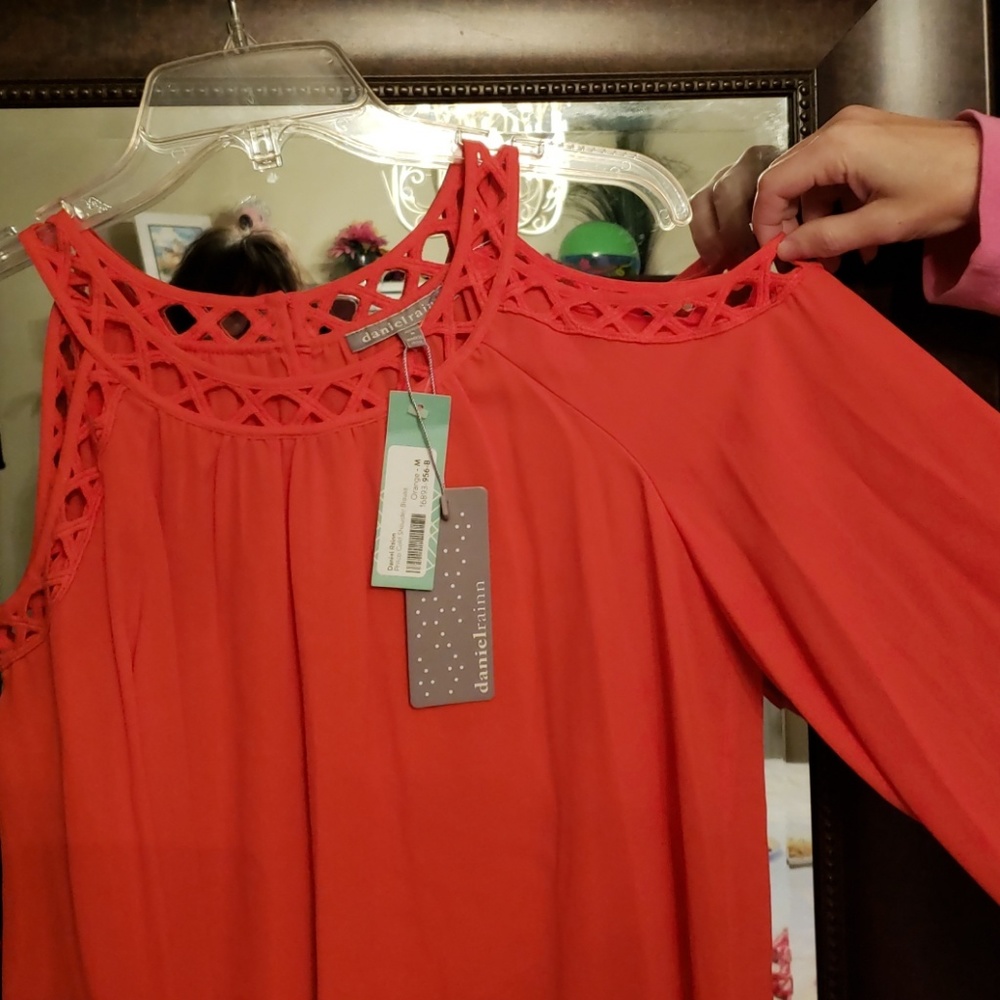 Orange cold shoulder top